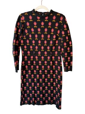 Vintage Johnathan Martin Black Floral Knit Dress with Pink & Gold Pattern Size S